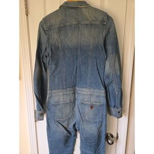 GUESS Denim Jeans Jumpsuit 6 Long Sleeve Coverall Zip Front Stretch Logo Grunge